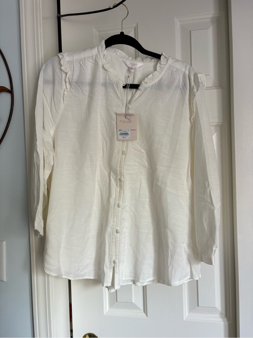 LC Lauren Conrad Cream Ruffle-Trim Button Front Blouse